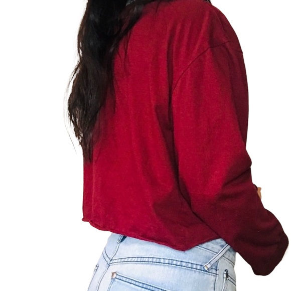 NWT Messy Bun Just Chillin Long Sleeve Colorado Crop in Burgundy Wine Color Sz S - Picture 15 of 16